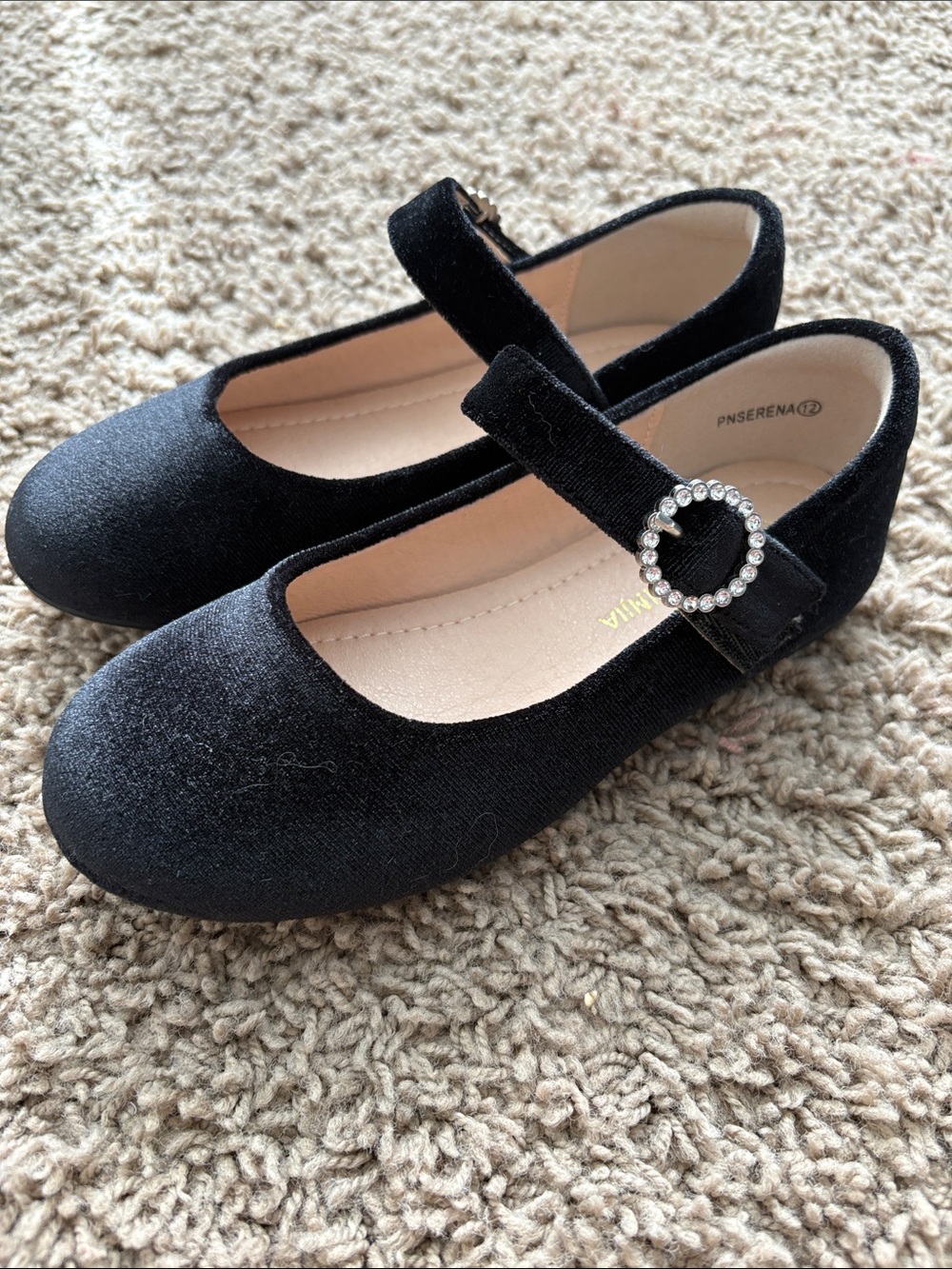 Girls' Black Mary Jane Dress Shoes with Rhinestone Buckle